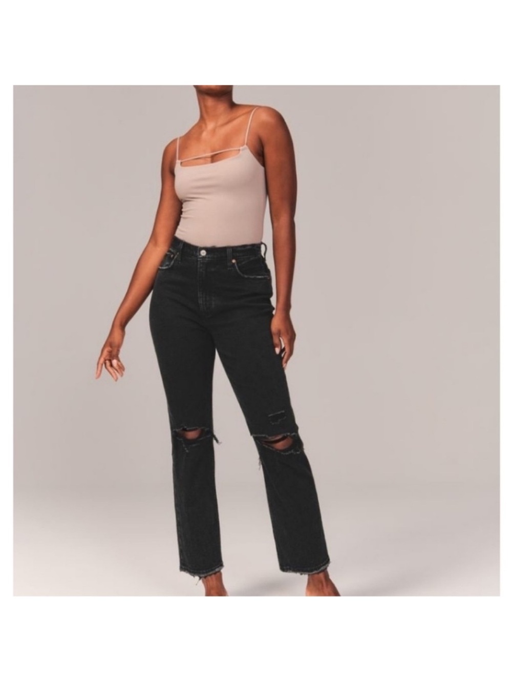 Black Distressed Ultra High Rise Ankle Jean